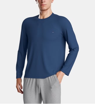 T-shirt à manches longues uni en coton - Eden Park - Bleu nuit