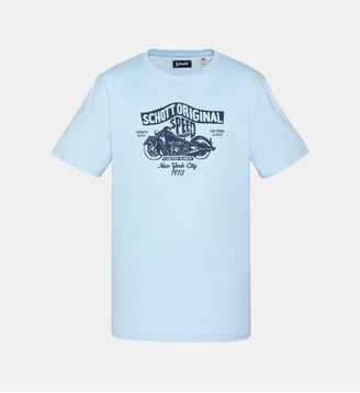 T-shirt imprimé logo moto vintage - Schott - Bleu ciel