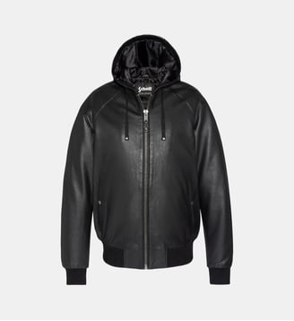 Blouson à capuche, cuir d'agneau - Schott - Noir