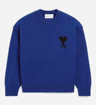 Pull Col Rond Ami De Coeur En Laine unisexe - AMI Paris - Bleu roi et noir