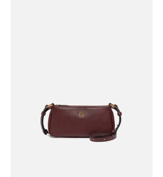 Sac à bandoulière mini half moon en cuir - Pinko - Vin bourgogne et or antique