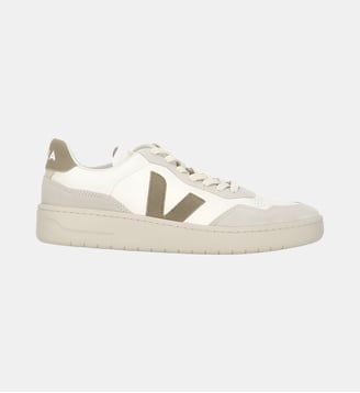 Baskets basses V-90 O.T. en cuir effet suédé - Veja - Blanc et taupe