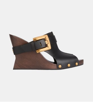 Mules Anthem Wedge en cuir lisse - Balmain - Noir