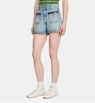 Short en jean détail cuir - Sandro - Bleu jean