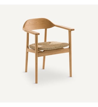 Fauteuil de table en chêne massif et paille - AM.PM - Chêne