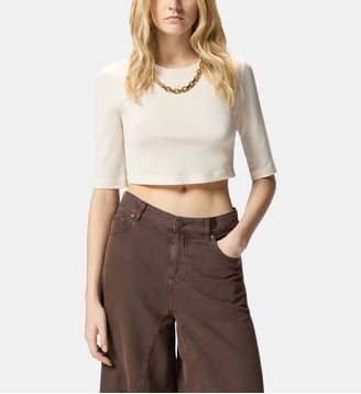 T-shirt cropped avec chaîne - Pinko - Beige g maroso