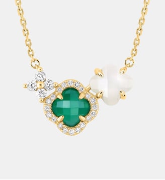 Collier, agate verte, diamant, nacre blanche, or jaune - Morganne Bello - Or jaune