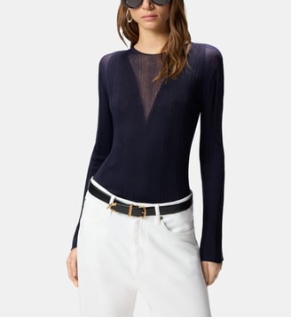 Pull côtelé léger avec détails transparents - Pinko - Bleu iris