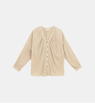 Blouse manches longues col v  uni BERTINA - La Petite Etoile - Beige