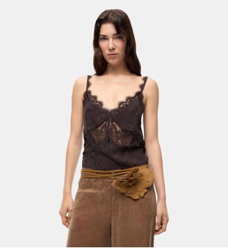 Top lingerie à dentelle - Pinko - Marron brun foncé