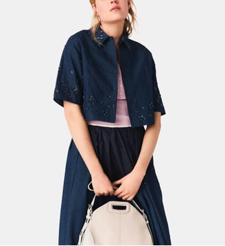Chemise courte en denim brodé - Maje - Marine
