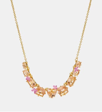 Collier fin 9 pierres et fleurs la diamantine rose abricot - Les Néréides - Rose