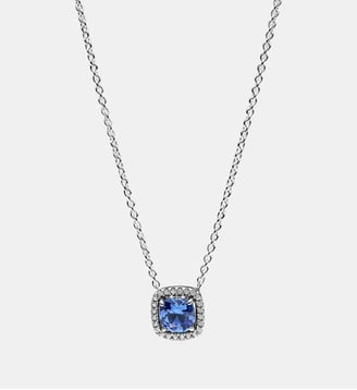 Collier à Pendentif Halo Bleu Carré Scintillant - Pandora - Argenté
