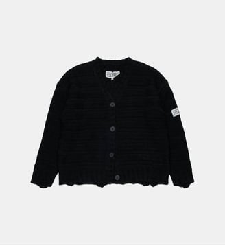 Cardigan en laine mélangée côtelée avec cassures - MM6 Maison Margiela - Noir
