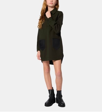Robe imprimé brodé avec logo - Lanvin Kids - Kaki et noir