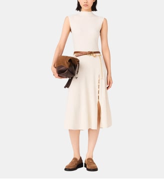 Robe cotelée avec fente latérale - Maje - Écru