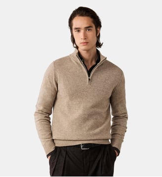 Pull En Laine D'agneau À Demi-Zip - Hackett London - Crème