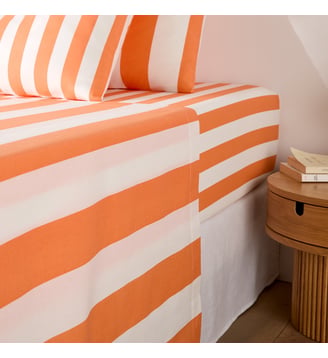 Drap plat en coton, imprimé rayures - La Redoute Interieurs - Rayé orange