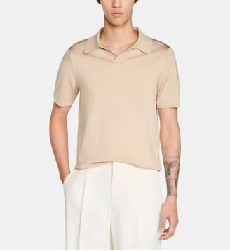Polo à col V manches courtes - Sandro - Beige