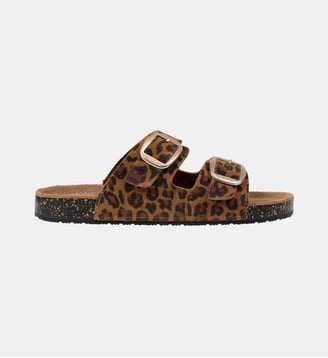 Sandales semelle intérieure cuir patch talon confort everywear - Isotoner - Camel léopard