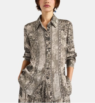 Chemisier arles en viscose jacquard imprimée - Momonì - Vert foncé