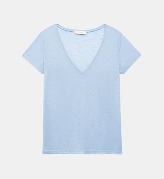 T-shirt manches courtes col v uni ELVIE - La Petite Etoile - Bleu ciel