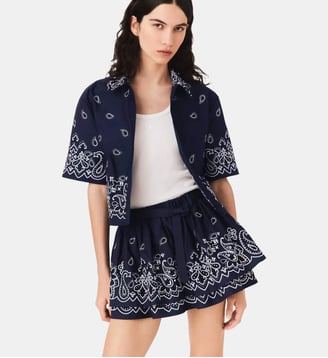 Jupe courte brodée à volants - Maje - Marine bandana brode