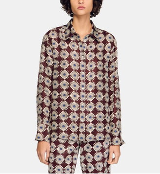 Chemise en soie à imprimé fleur - Sandro - Marron et bleu