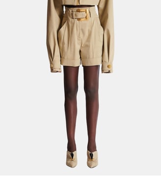 Short en gabardine de coton ceinturé - Balmain - Beige