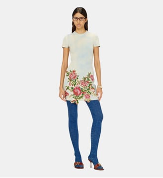 Robe courte en maille mélangée laine à motif fleuri - Diesel - Blanc