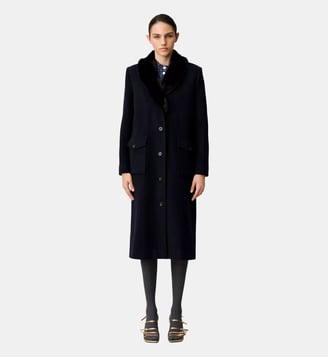 Manteau long laine col fausse fourrure - Claudie Pierlot - Marine