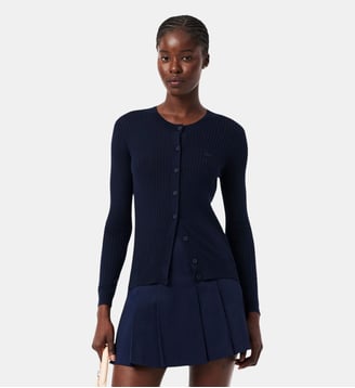 Cardigan côtelé laine mérinos - Lacoste - Marine