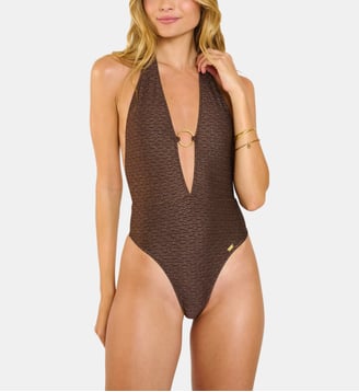Maillot de bain 1 pièce Caititu à rayures pailletées - Banana Moon - Chocolat