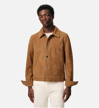 Veste boutonnée en cuir de chèvre Ami de Coeur embossé - AMI Paris - Caramel