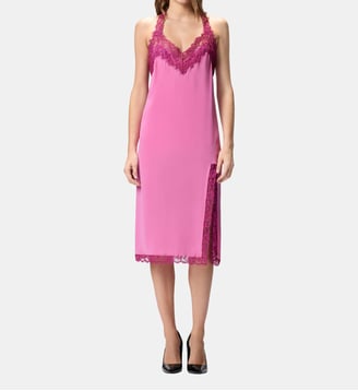 Robe lingerie en soie et dentelle - Pinko - Ultra rose