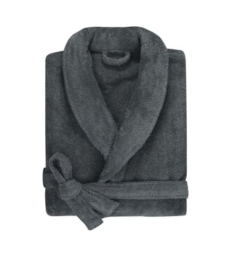 Peignoir col châle 100% Coton BIO, DOUCEUR NATURE - Blanc Cerise - Gris ardoise