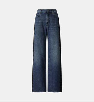 Jean wide leg avec bande en dentelle - Pinko - Délavage vintage moyen foncé
