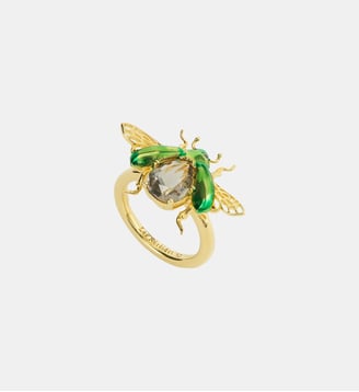 Bague cétoine verte et pierre facettée noire Les Néréides