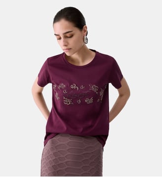 T-shirt avec strass - Liu Jo - Aubergine et ramage