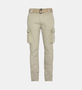 Pantalon cargo droit coton ceinturé-Noir-38 - FR - Schott - Beige clair
