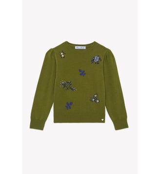 Pull - Olive laine broderies fleurs Tartine Et Chocolat