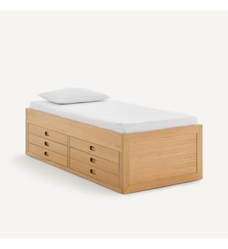 Lit plateforme avec sommier 4 tiroirs en plaqué chêne - AM.PM - Chêne naturel
