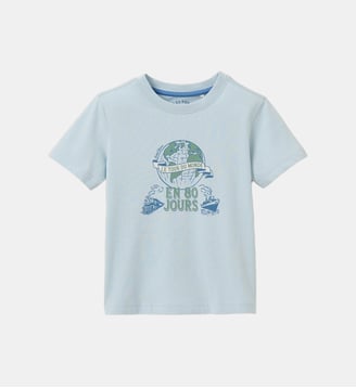 T-shirt Enfant Collection Jules Verne - Coton biologique - Cyrillus - Bleu pastel