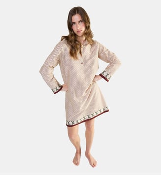 Chemise de nuit col classique en satin, Fascinante - Laurence Tavernier - Beige