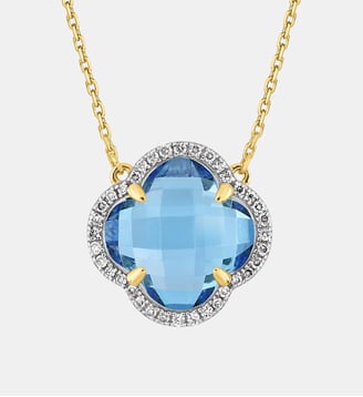 Collier, topaze swiss blue, diamants, or jaune - Morganne Bello - Or jaune