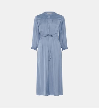 robe midi en satin à smocks - rubie - Gerard Darel - Bleu ciel