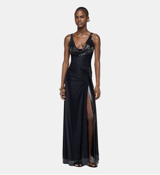 Longue robe en mesh et jersey - Rabanne - Noir