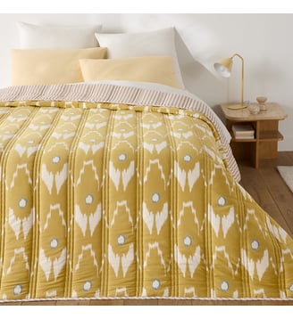 Couvre-lit kantha, imprimé ikat et rayures, coton lavé - La Redoute Interieurs - Multicolore