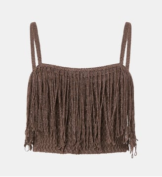 Haut cropped en maille frangée - Pinko - Beige