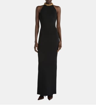 Robe longue brodée en jersey Milano - Balmain - Noir
